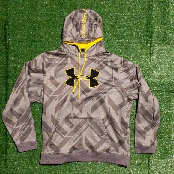 UNDER ARMOUR MENS HOODIES GRAY YELLOW LONG SLEEVE ATHLETIC LOOSE FIT SIZE XXL - Picture 1 of 7